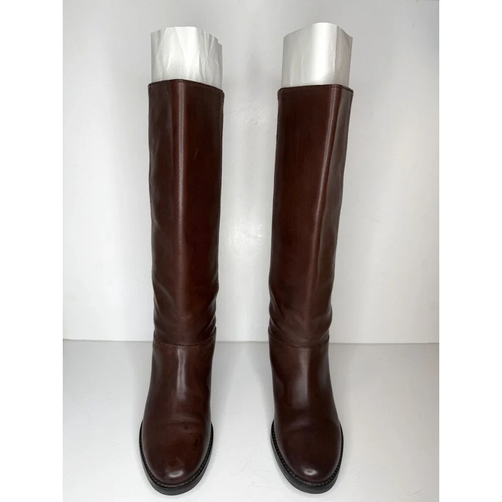 Cole Haan Air Riding Boots Womens 7B Brown Leather Suede Knee High D40817